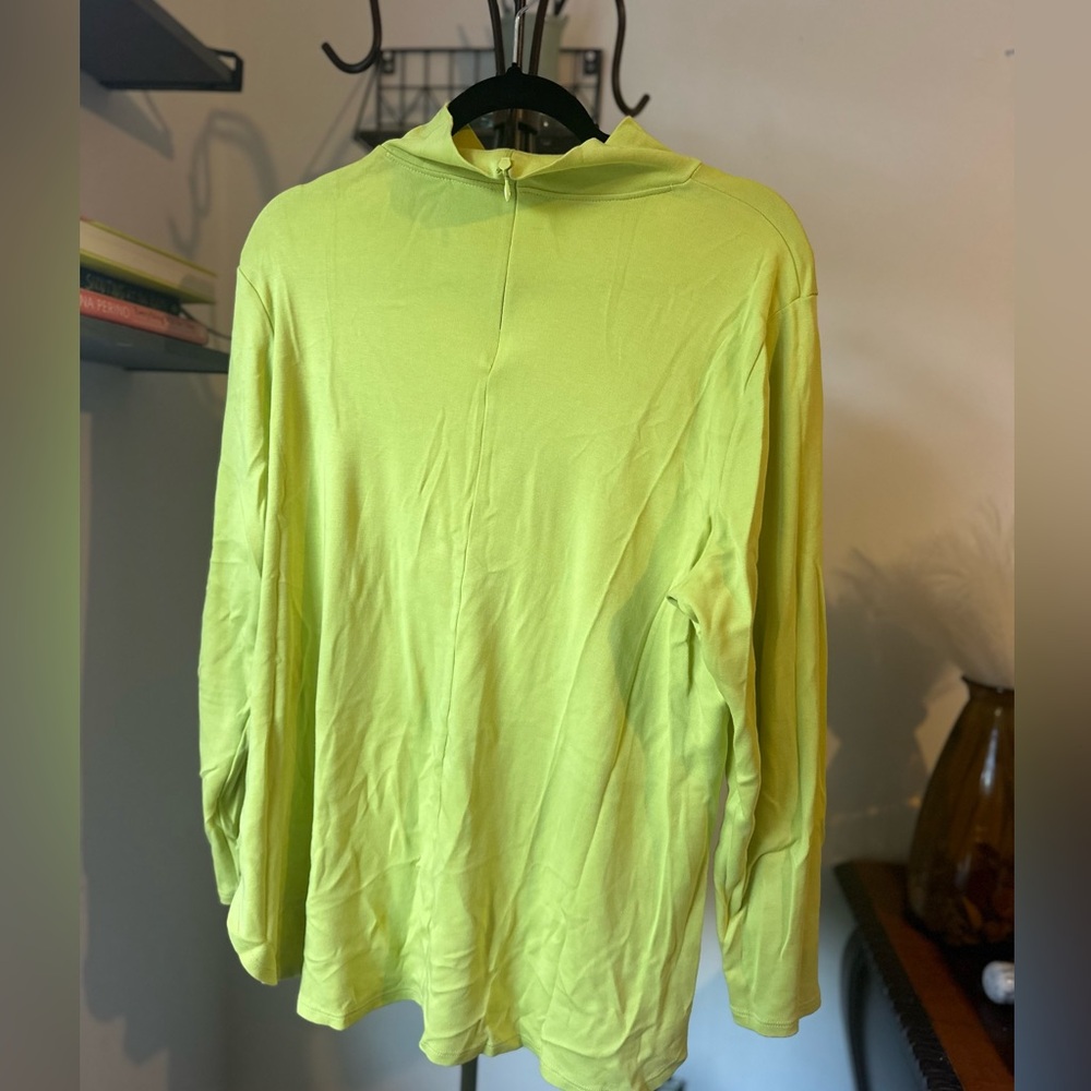 #25 CHICO’S HIGH COLLAR LIME GREEN LONG SLEEVE SHIRT SPLIT HEM - Picture 9 of 9